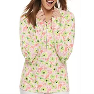 Crown & Ivy Sport M Tropical Palm Tree 1/4 Zip Active Top Golf Tennis Sun Shirt